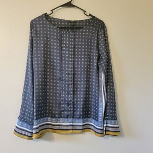 Ann Taylor | Blue Printed Long Sleeve Blouse